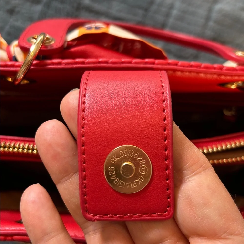 Anne Klein Red Quilted Handbag with Scarf Accent and unknown credit card holder